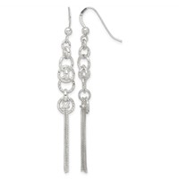Sterling Silver Polished & D C Circle & Multi-strand Chain Dangle Earrings view 1