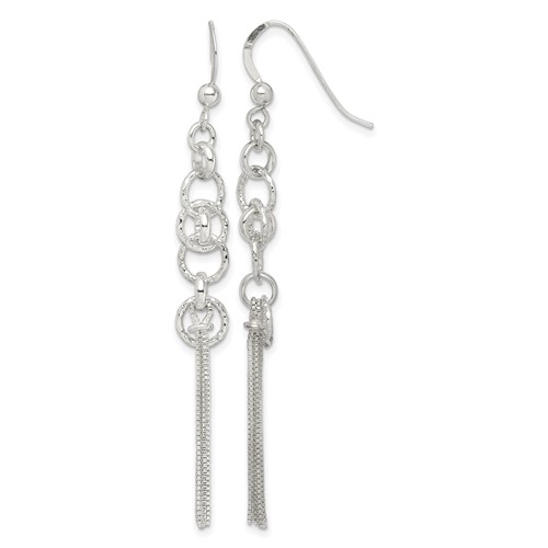 Sterling Silver Polished & D C Circle & Multi-strand Chain Dangle Earrings