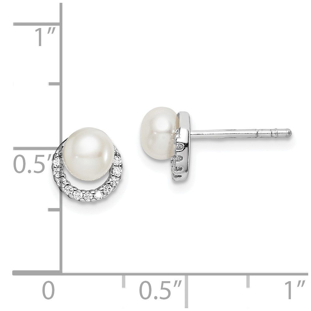 Sterling Silver Rhodium Plated FWC Pearl CZ Post Earrings (QE15056)