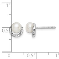Sterling Silver Rhodium Plated Fwc Pearl CZ Post Earrings view 4