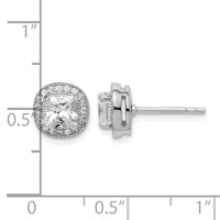 Sterling Silver RH-plated Polished & Textured 5mm CZ Halo Post Earrings view 4