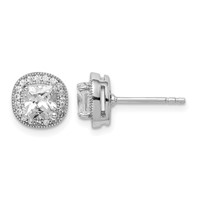 Sterling Silver RH-plated Polished & Textured 5mm CZ Halo Post Earrings view 1