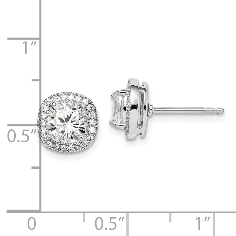 Sterling Silver RH-plated Polished & Textured 6mm CZ Halo Post Earrings (QE15058)