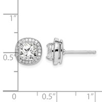 Sterling Silver RH-plated Polished & Textured 6mm CZ Halo Post Earrings view 4