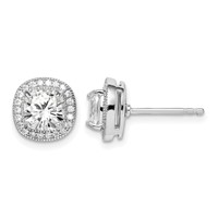 Sterling Silver RH-plated Polished & Textured 6mm CZ Halo Post Earrings view 1
