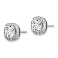 Sterling Silver RH-plated Polished & Textured 7mm CZ Halo Post Earrings view 2