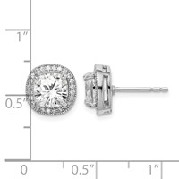 Sterling Silver RH-plated Polished & Textured 7mm CZ Halo Post Earrings view 4