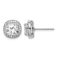 Sterling Silver RH-plated Polished & Textured 7mm CZ Halo Post Earrings view 1