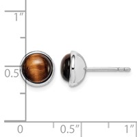 Sterling Silver Rhodium-plated Polished 7mm Tiger's Eye Post Earrings view 4