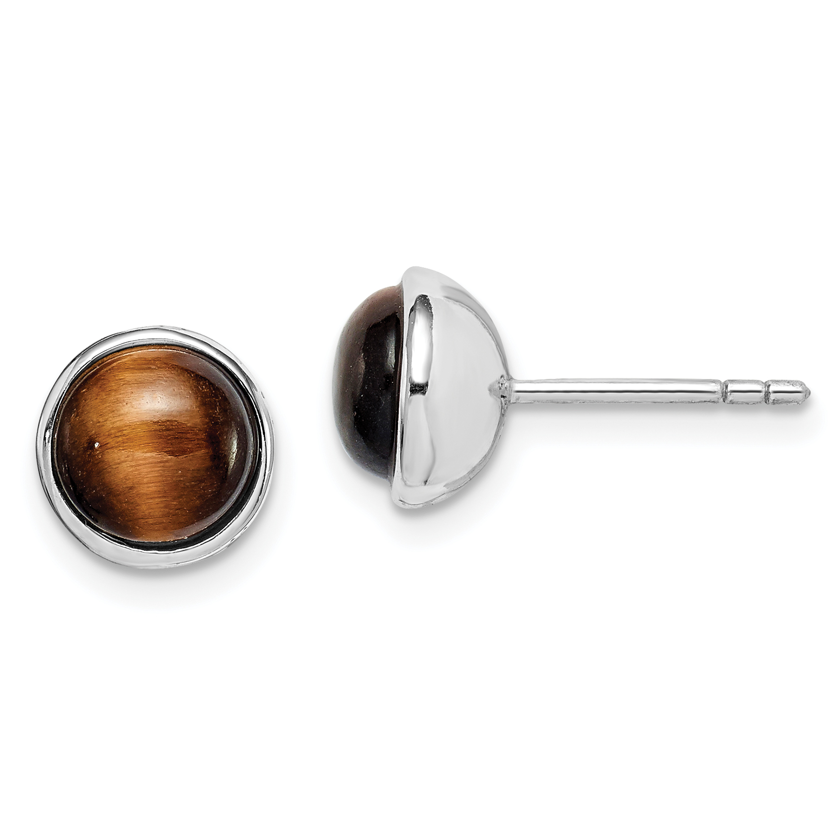 Sterling Silver Rhodium-plated Polished 7mm Tiger's Eye Post Earrings (QE15060)