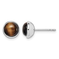 Sterling Silver Rhodium-plated Polished 7mm Tiger's Eye Post Earrings view 1