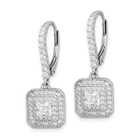 Sterling Silver Rhodium-plated Polished CZ Square Leverback Earrings view 2