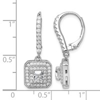 Sterling Silver Rhodium-plated Polished CZ Square Leverback Earrings view 4