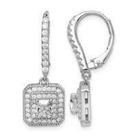 Sterling Silver Rhodium-plated Polished CZ Square Leverback Earrings view 1
