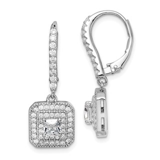 Sterling Silver Rhodium-plated Polished CZ Square Leverback Earrings