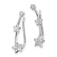 Sterling Silver Rhodium-plated Polished CZ Three Star Ear Climber Earrings view 2