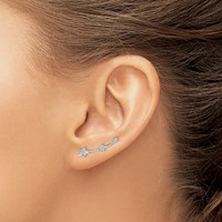 Sterling Silver Rhodium-plated Polished CZ Three Star Ear Climber Earrings view 3