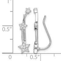 Sterling Silver Rhodium-plated Polished CZ Three Star Ear Climber Earrings view 4