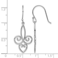 Sterling Silver Rhodium-plated Polished Fleur De Lis Dangle Earrings view 4