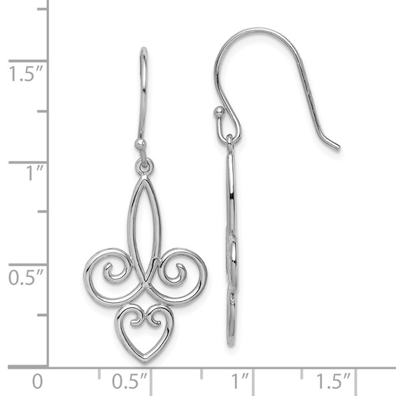 Sterling Silver Rhodium-plated Polished Fleur de Lis Dangle Earrings