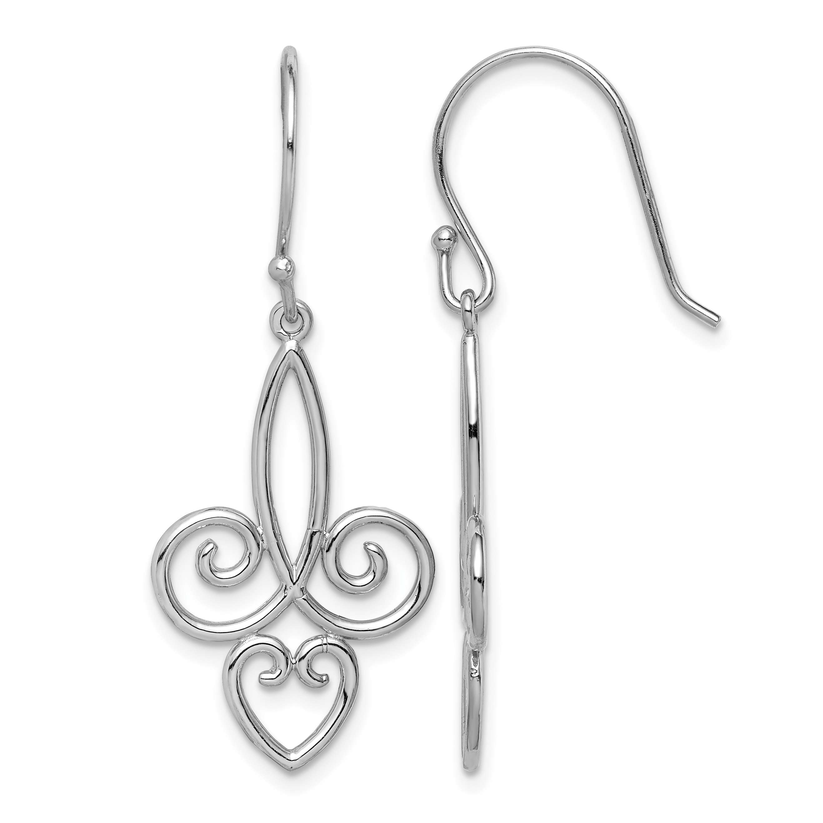Sterling Silver Rhodium-plated Polished Fleur de Lis Dangle Earrings (QE15067)