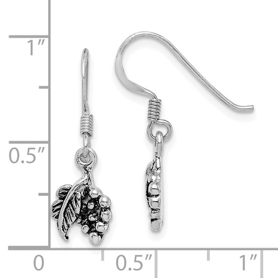 Sterling Silver Rhodium-plated Antiqued Grape Bundle Dangle Earring