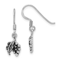Sterling Silver Rhodium-plated Antiqued Grape Bundle Dangle Earring view 1