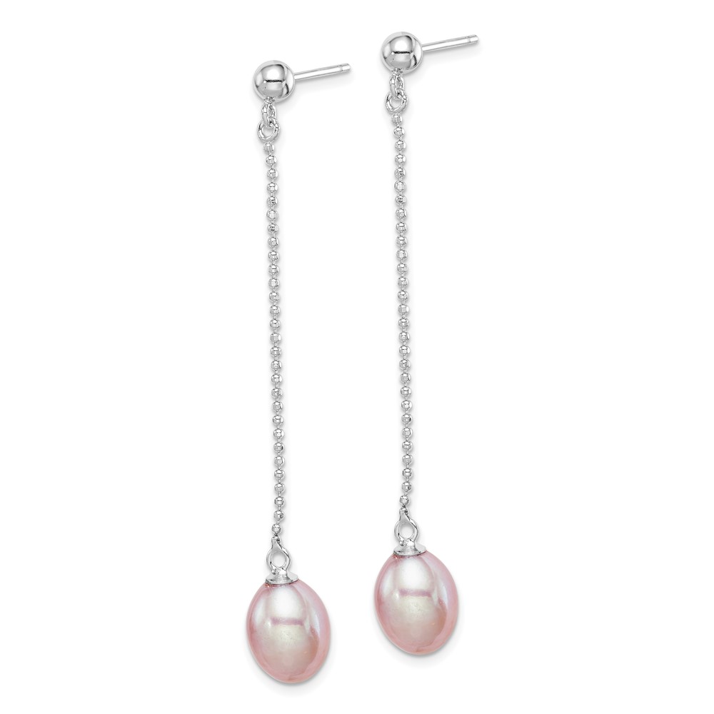 Sterling Silver Rhodium-plated 7-8mm Purple Teardrop Freshwater Cultured Pearl Post Dangle Earrings (QE15071)