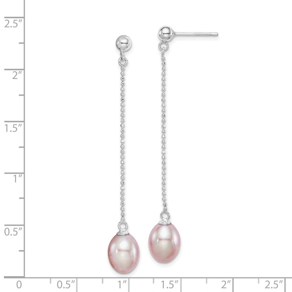 Sterling Silver Rhodium-plated 7-8mm Purple Teardrop Freshwater Cultured Pearl Post Dangle Earrings (QE15071)