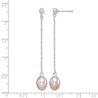 Sterling Silver Rhodium-plated 7-8mm Purple Teardrop Freshwater Cultured Pearl Post Dangle Earrings view 4