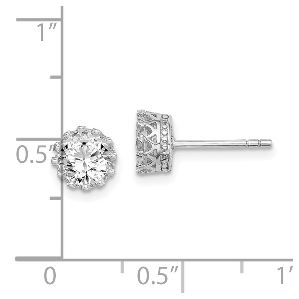 Sterling Silver RH-plated Polished & Textured 6mm Round CZ Stud Earrings (QE15078)