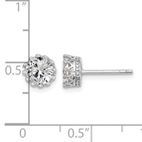 Sterling Silver RH-plated Polished & Textured 6mm Round CZ Stud Earrings view 2