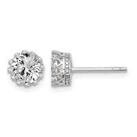 Sterling Silver RH-plated Polished & Textured 6mm Round CZ Stud Earrings view 1