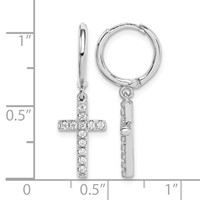 Sterling Silver Rhodium-plated CZ Cross Dangle Round Hoop Earrings view 4