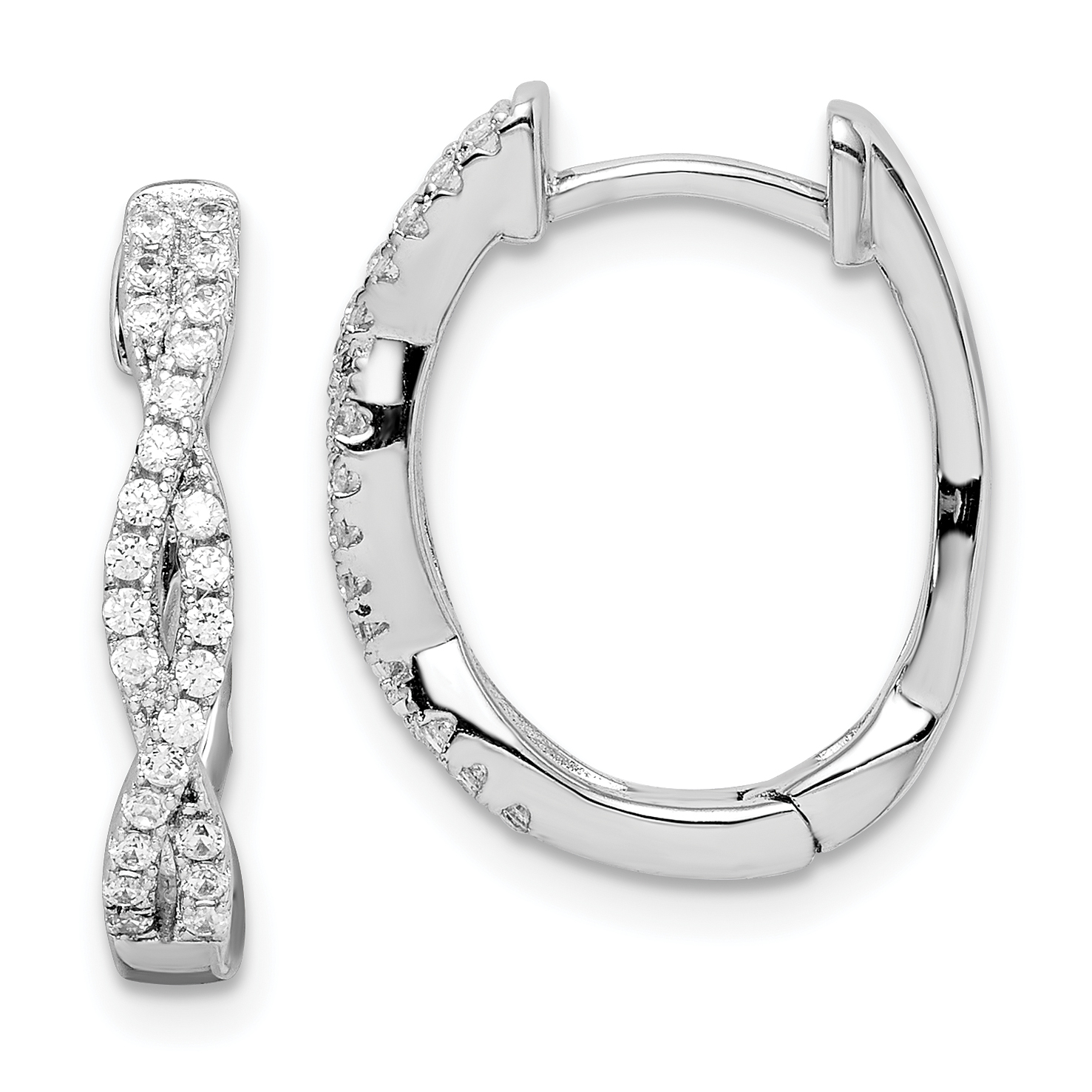 Sterling Silver Rhodium-plated CZ Twisted Oval Hoop Earrings (QE15090)