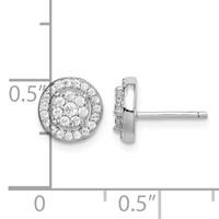 Sterling Silver Rhodium-plated Polished Pavé CZ Halo Circle Post Earrings view 2
