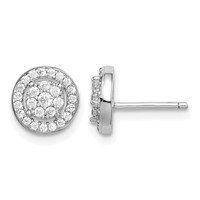 Sterling Silver Rhodium-plated Polished Pavé CZ Halo Circle Post Earrings view 1
