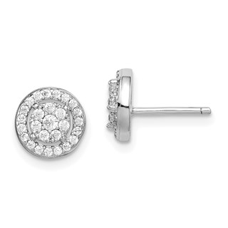 Sterling Silver Rhodium-plated Polished Pavé CZ Halo Circle Post Earrings