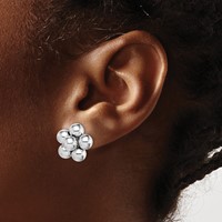 Sterling Silver Rhodium-plated Polished Beaded Post Earrings view 3