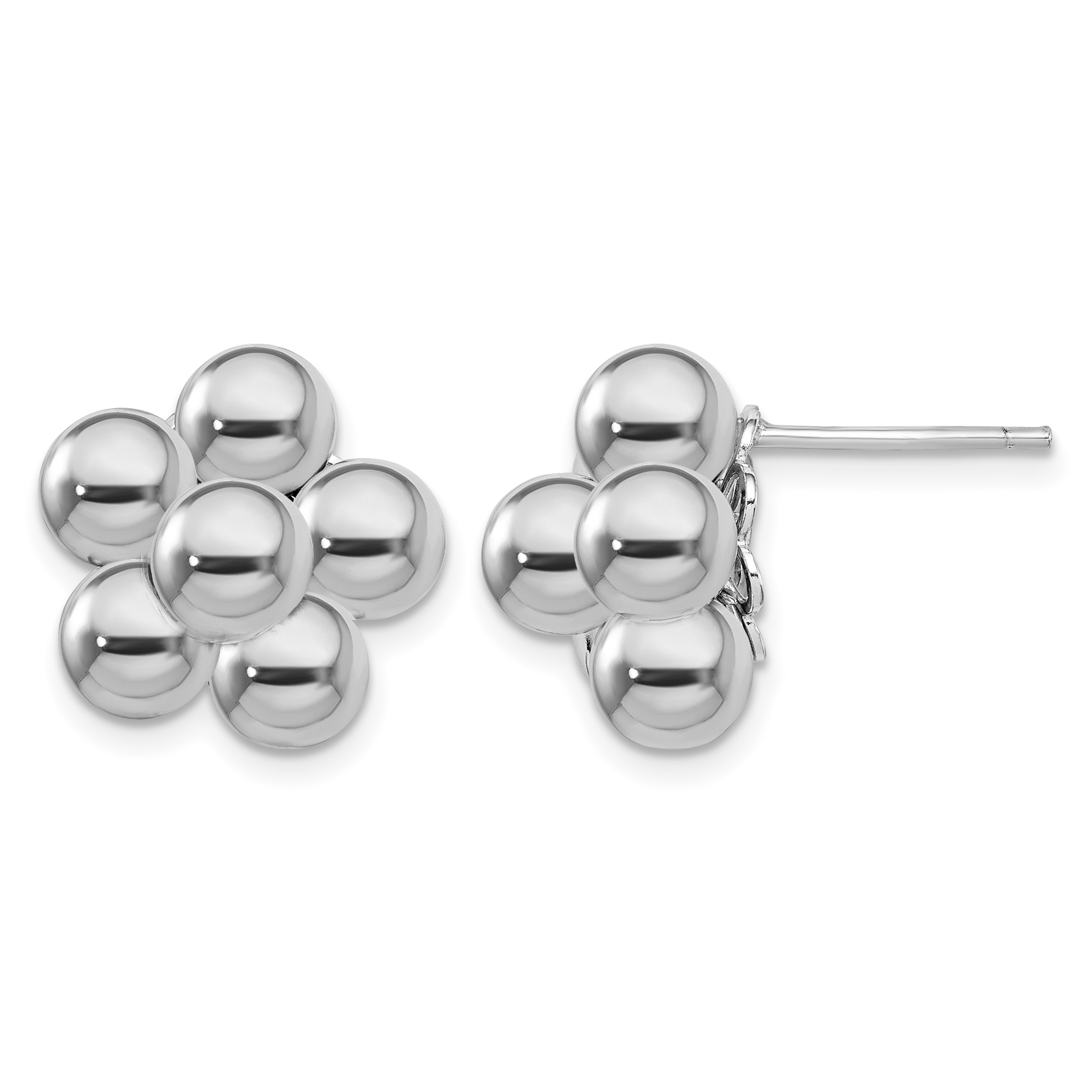 Sterling Silver Rhodium-plated Polished Beaded Post Earrings (QE15096)