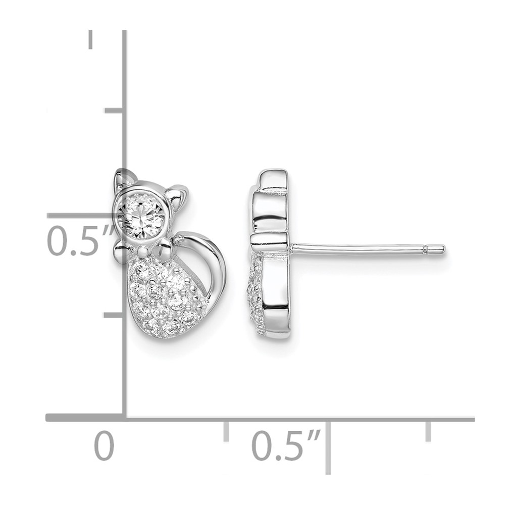 Sterling Silver Rhodium-plated Polished CZ Cat Post Earrings (QE15097)