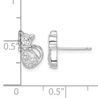Sterling Silver Rhodium-plated Polished CZ Cat Post Earrings view 4