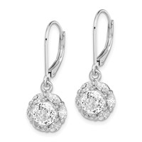 Sterling Silver Rhodium-plated Polished 6mm CZ Halo Leverback Earrings view 2