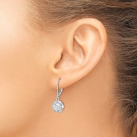 Sterling Silver Rhodium-plated Polished 6mm CZ Halo Leverback Earrings view 3