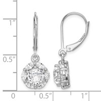 Sterling Silver Rhodium-plated Polished 6mm CZ Halo Leverback Earrings view 4