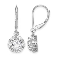 Sterling Silver Rhodium-plated Polished 6mm CZ Halo Leverback Earrings view 1