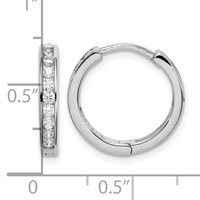 Sterling Silver Rhodium-plated CZ 3x 16mm Hinged Hoop Earrings view 4