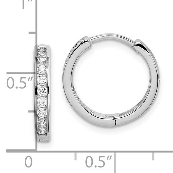 Sterling Silver Rhodium-plated CZ 3x16mm Hinged Hoop Earrings