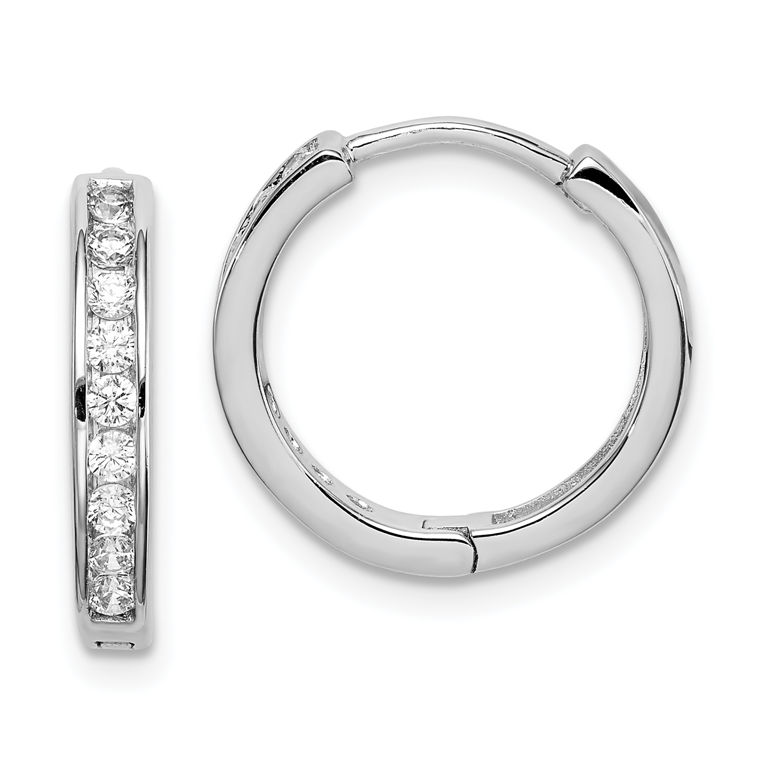 Sterling Silver Rhodium-plated CZ 3x16mm Hinged Hoop Earrings (QE15107)