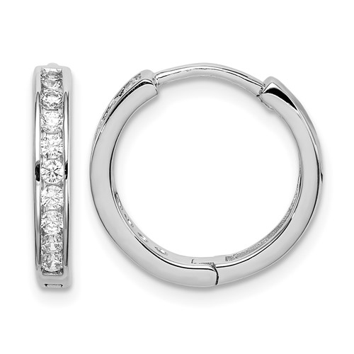 Sterling Silver Rhodium-plated CZ 3x 16mm Hinged Hoop Earrings